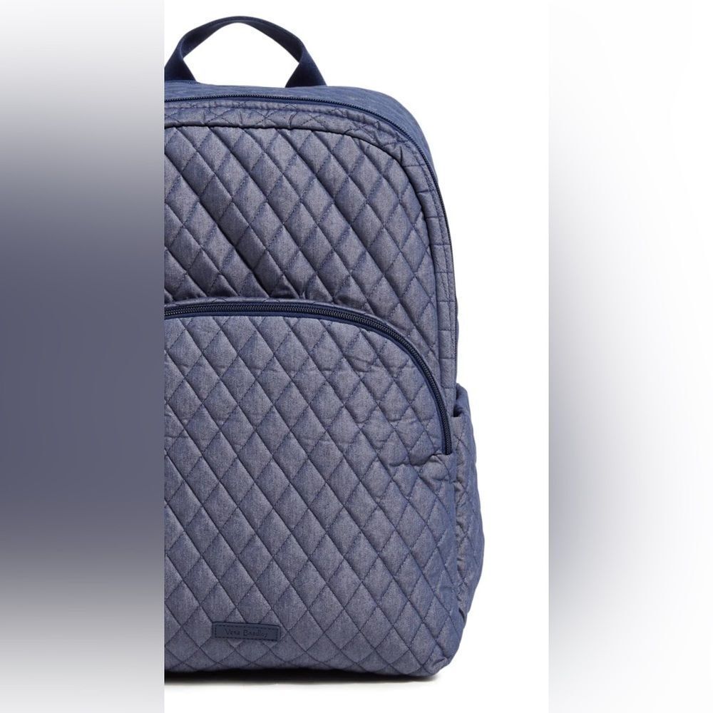 Vera Bradley Denim Moonlight Navy Large Laptop Essential Quilted Backpack 31L - Picture 8 of 15